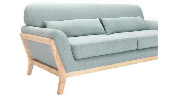 Vente Canapé Scandinave 3 Places En Tissu Vert Lagon Et Bois Clair YOKO 5