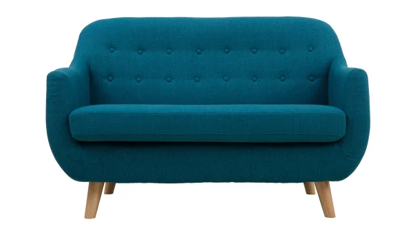 Canapé Scandinave Déhoussable 2 Places En Tissu Bleu Canard Et Bois Clair YNOK 1