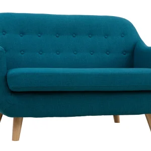 Canapé Scandinave Déhoussable 2 Places En Tissu Bleu Canard Et Bois Clair YNOK 12