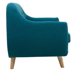 Canapé Scandinave Déhoussable 2 Places En Tissu Bleu Canard Et Bois Clair YNOK 14