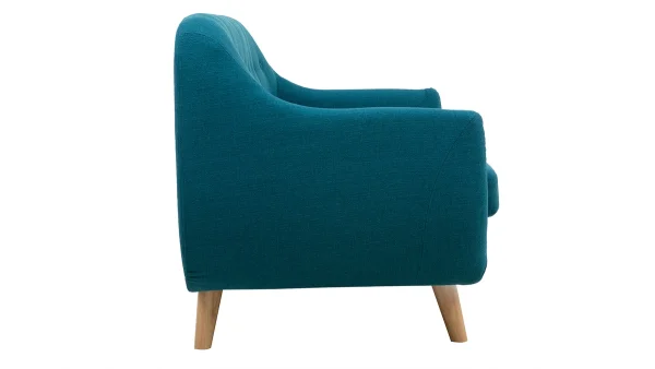 Canapé Scandinave Déhoussable 2 Places En Tissu Bleu Canard Et Bois Clair YNOK 4