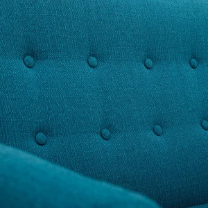 Canapé Scandinave Déhoussable 2 Places En Tissu Bleu Canard Et Bois Clair YNOK 18