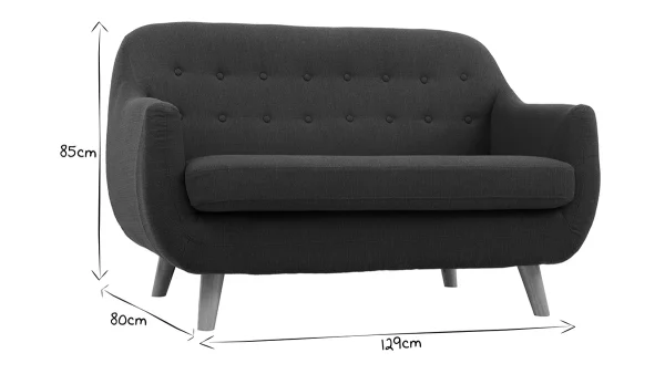 Canapé Scandinave Déhoussable 2 Places En Tissu Bleu Canard Et Bois Clair YNOK 8