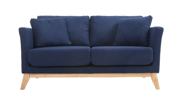Authentic Original licence Canapé Scandinave Déhoussable 2 Places En Tissu Bleu Foncé Et Bois Clair OSLO 1