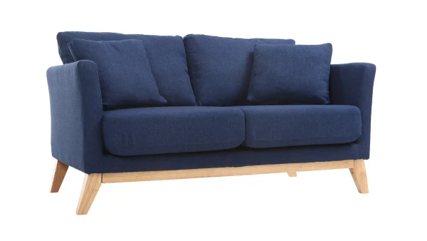 Authentic Original licence Canapé Scandinave Déhoussable 2 Places En Tissu Bleu Foncé Et Bois Clair OSLO 3