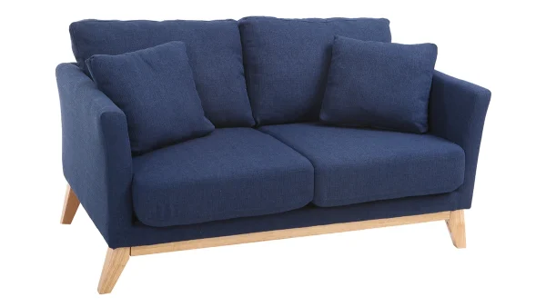Authentic Original licence Canapé Scandinave Déhoussable 2 Places En Tissu Bleu Foncé Et Bois Clair OSLO 5