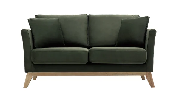 Canapé Scandinave Déhoussable 2 Places En Tissu Effet Velours Kaki Et Bois Clair OSLO vente pas cher 1