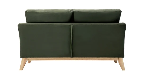Canapé Scandinave Déhoussable 2 Places En Tissu Effet Velours Kaki Et Bois Clair OSLO vente pas cher 5
