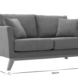 Canapé Scandinave Déhoussable 2 Places En Tissu Effet Velours Texturé Terracotta Et Bois Clair OSLO 19