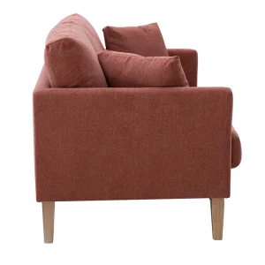 Canapé Scandinave Déhoussable 2 Places En Tissu Effet Velours Texturé Terracotta Et Bois Clair OSLO 13
