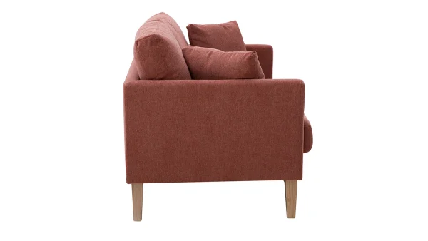 Canapé Scandinave Déhoussable 2 Places En Tissu Effet Velours Texturé Terracotta Et Bois Clair OSLO 4