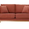 Canapé Scandinave Déhoussable 2 Places En Tissu Effet Velours Texturé Terracotta Et Bois Clair OSLO 25