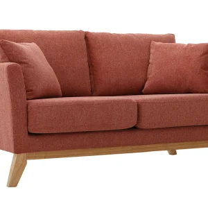 Canapé Scandinave Déhoussable 2 Places En Tissu Effet Velours Texturé Terracotta Et Bois Clair OSLO 11