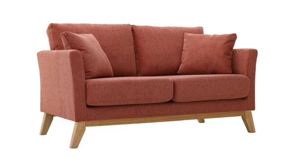 Canapé Scandinave Déhoussable 2 Places En Tissu Effet Velours Texturé Terracotta Et Bois Clair OSLO 3