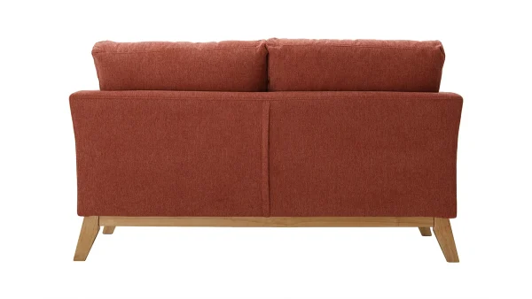 Canapé Scandinave Déhoussable 2 Places En Tissu Effet Velours Texturé Terracotta Et Bois Clair OSLO 5
