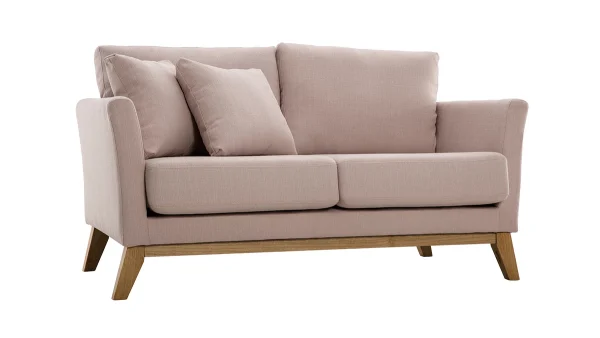 Canapé Scandinave Déhoussable 2 Places En Tissu Rose Et Bois Clair OSLO 3