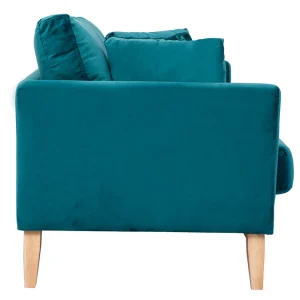 Canapé Scandinave Déhoussable 2 Places En Tissu Velours Bleu Pétrole Et Bois Clair OSLO 14