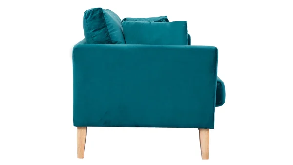 Canapé Scandinave Déhoussable 2 Places En Tissu Velours Bleu Pétrole Et Bois Clair OSLO 4