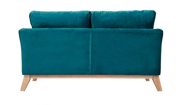 Canapé Scandinave Déhoussable 2 Places En Tissu Velours Bleu Pétrole Et Bois Clair OSLO 5