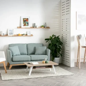 Canapé Scandinave Déhoussable 2 Places En Tissu Velours Bleu Pétrole Et Bois Clair OSLO 20