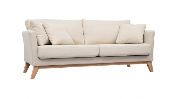 Canapé Scandinave Déhoussable 3 Places En Tissu Beige Et Bois Clair OSLO Prestation Et Rapide 3
