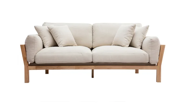 soldes ligne Canapé Scandinave Déhoussable 3 Places En Tissu Blanc Crème Et Bois Clair KYO 1