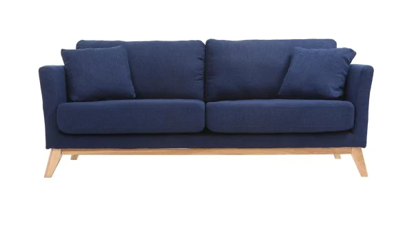 Canapé Scandinave Déhoussable 3 Places En Tissu Bleu Foncé Et Bois Clair OSLO shopping pas cher 1