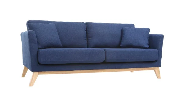 Canapé Scandinave Déhoussable 3 Places En Tissu Bleu Foncé Et Bois Clair OSLO shopping pas cher 3