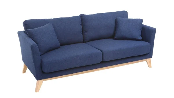 Canapé Scandinave Déhoussable 3 Places En Tissu Bleu Foncé Et Bois Clair OSLO shopping pas cher 5
