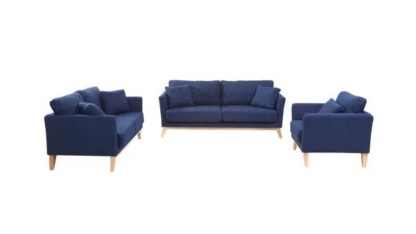 Canapé Scandinave Déhoussable 3 Places En Tissu Bleu Foncé Et Bois Clair OSLO shopping pas cher 8