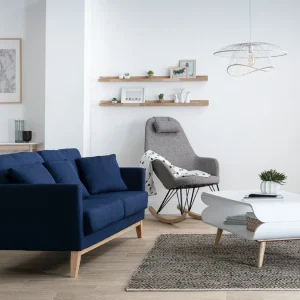 Canapé Scandinave Déhoussable 3 Places En Tissu Bleu Foncé Et Bois Clair OSLO shopping pas cher 25