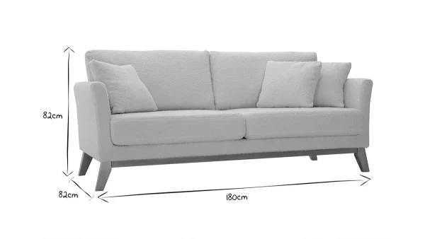 Canapé Scandinave Déhoussable 3 Places En Tissu Effet Laine Bouclée écru Et Bois Clair OSLO 8