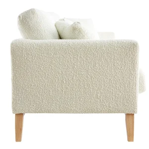 Canapé Scandinave Déhoussable 3 Places En Tissu Effet Laine Bouclée écru Et Bois Clair OSLO 14