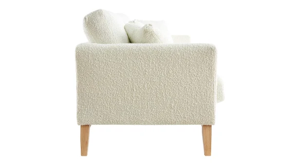 Canapé Scandinave Déhoussable 3 Places En Tissu Effet Laine Bouclée écru Et Bois Clair OSLO 4