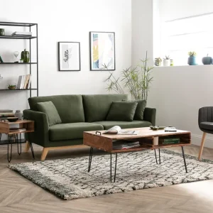 garantis authentique Canapé Scandinave Déhoussable 3 Places En Tissu Effet Velours Kaki Et Bois Clair OSLO – Miliboo & Stéphane Plaza 23