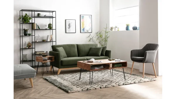 garantis authentique Canapé Scandinave Déhoussable 3 Places En Tissu Effet Velours Kaki Et Bois Clair OSLO – Miliboo & Stéphane Plaza 8