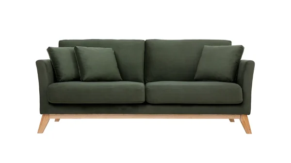 garantis authentique Canapé Scandinave Déhoussable 3 Places En Tissu Effet Velours Kaki Et Bois Clair OSLO – Miliboo & Stéphane Plaza 1