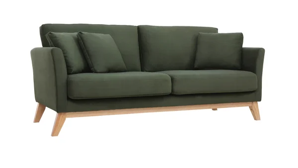 garantis authentique Canapé Scandinave Déhoussable 3 Places En Tissu Effet Velours Kaki Et Bois Clair OSLO – Miliboo & Stéphane Plaza 3
