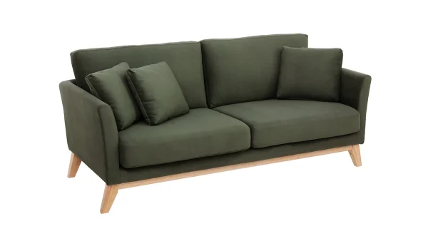 garantis authentique Canapé Scandinave Déhoussable 3 Places En Tissu Effet Velours Kaki Et Bois Clair OSLO – Miliboo & Stéphane Plaza 4