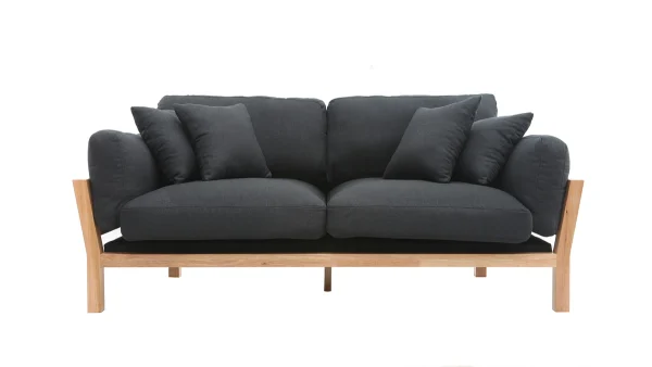 Canapé Scandinave Déhoussable 3 Places En Tissu Gris Anthracite Et Bois Clair KYO 1