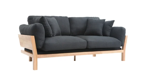 Canapé Scandinave Déhoussable 3 Places En Tissu Gris Anthracite Et Bois Clair KYO 3