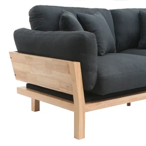 Canapé Scandinave Déhoussable 3 Places En Tissu Gris Anthracite Et Bois Clair KYO 16