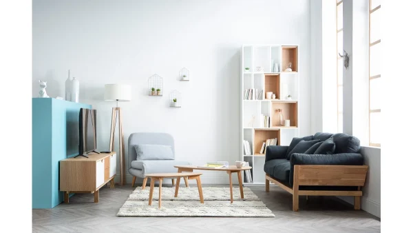 Canapé Scandinave Déhoussable 3 Places En Tissu Gris Anthracite Et Bois Clair KYO 7