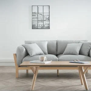 acheter en ligne Canapé Scandinave Déhoussable 3 Places En Tissu Gris Clair Et Bois Clair KYO 22