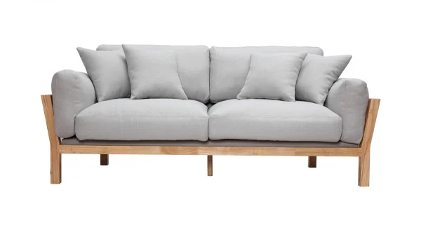acheter en ligne Canapé Scandinave Déhoussable 3 Places En Tissu Gris Clair Et Bois Clair KYO 1