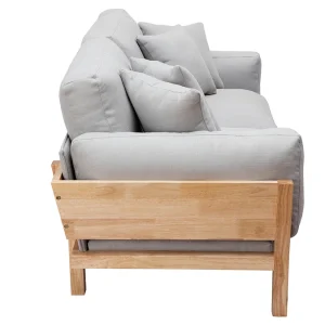 acheter en ligne Canapé Scandinave Déhoussable 3 Places En Tissu Gris Clair Et Bois Clair KYO 14