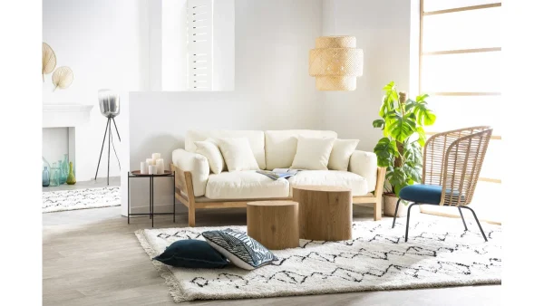 acheter en ligne Canapé Scandinave Déhoussable 3 Places En Tissu Gris Clair Et Bois Clair KYO 7