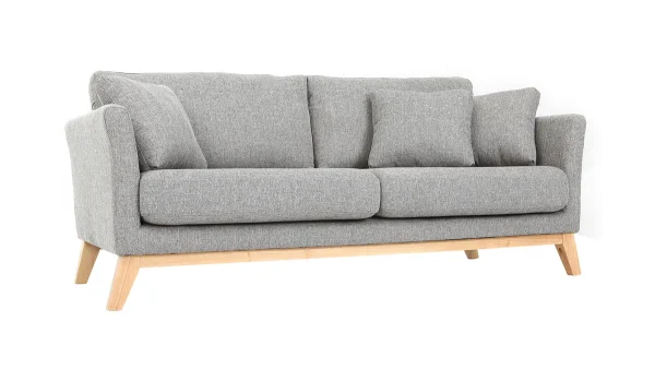 Canapé Scandinave Déhoussable 3 Places En Tissu Gris Clair Et Bois Clair OSLO ﻿soldes 3