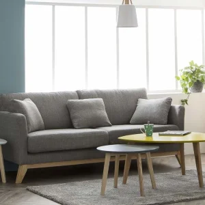 Canapé Scandinave Déhoussable 3 Places En Tissu Gris Clair Et Bois Clair OSLO ﻿soldes 22