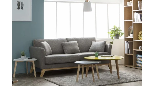 Canapé Scandinave Déhoussable 3 Places En Tissu Gris Clair Et Bois Clair OSLO ﻿soldes 8